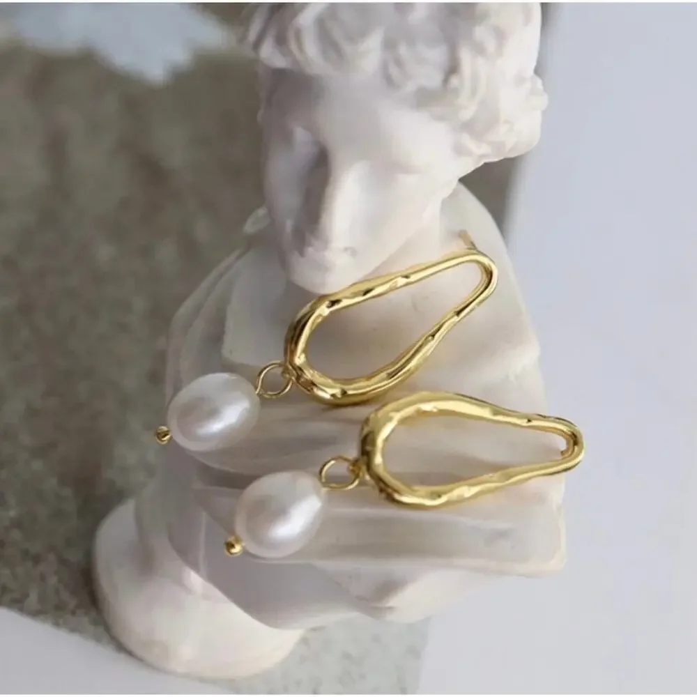 New 18K gold plated sterling silver freshwater pearl drop earrings jewelry B20
